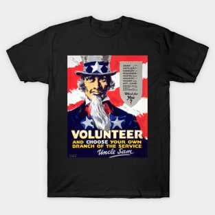 WWI Volunteer For Service Advertisement With Uncle Sam Restored Print T-Shirt